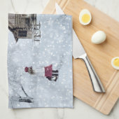 キャビンでのクリスマスの雪 キッチンタオル (四つ折り)