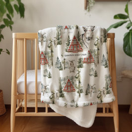 キャビンで |家族の名前クリスマスブランケット シェルパブランケット