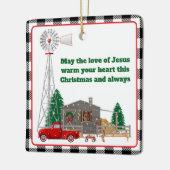 キャビンと風車を持つクリスマス・リトル・レッド・トラック セラミックオーナメント (左)