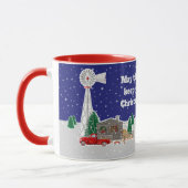 キャビンと風車を持つクリスマス・リトル・レッド・トラック マグカップ (左)