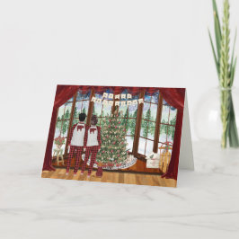 キャビンのクリスマスの朝、チェックのルームウェア シーズンカード