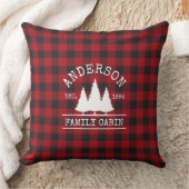 キャビンの家族名レッドバッファロープレイド クッション (ブランケット)