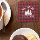 キャビンの家族名レッドバッファロープレイド スクエアペーパーコースター