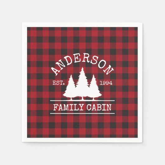 キャビンの家族名レッドバッファロープレイド スタンダードカクテルナプキン (正面)