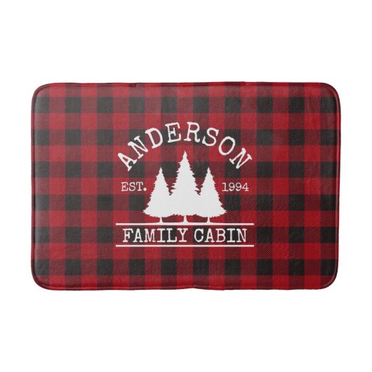 キャビンの家族名レッドバッファロープレイド バスマット (正面)