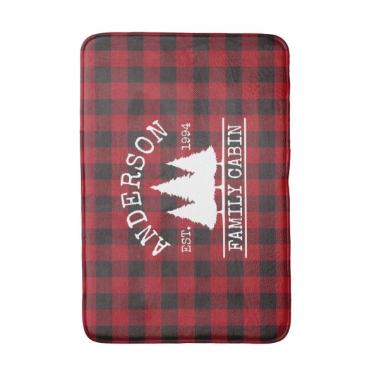 キャビンの家族名レッドバッファロープレイド バスマット (正面縦)
