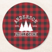 キャビンの家族名レッドバッファロープレイド ラウンドペーパーコースター (正面)