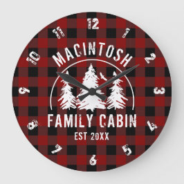 キャビンの家族名レッドバッファロープレイド ラージ壁時計