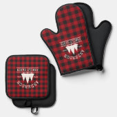 キャビンの家族名レッドバッファロープレイド 鍋つかみ&鍋敷きセット (正面/裏面)