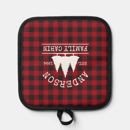 キャビンの家族名レッドバッファロープレイド 鍋敷き (正面)