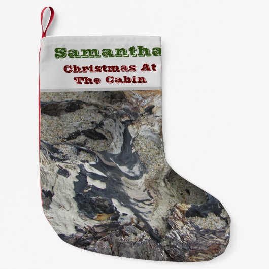 キャビンの木目林でのクリスマス素朴 スモールクリスマスストッキング (正面)
