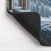 キャビンの窓の山の景色 マウスパッド (コーナー)