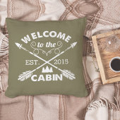 キャビンへようこそ |オリーブ素朴とホワイト クッション
