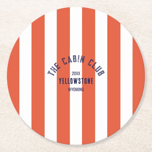 キャビンクラブカスタムクレスト レッドパークストライプ ラウンドペーパーコースター (正面)