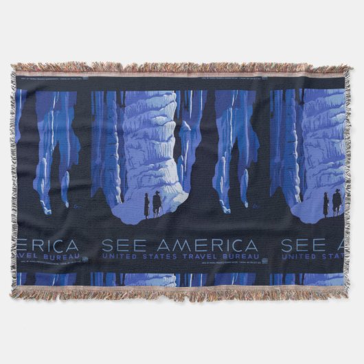 キャビングトラベルカバーンヴィンテージ旅行ポスター スローブランケット (正面)
