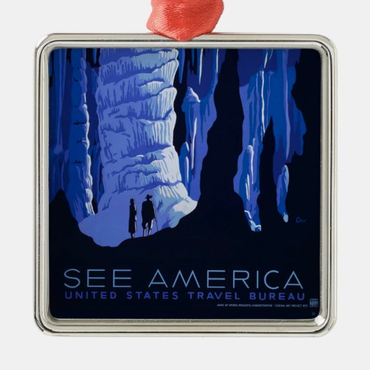 キャビングトラベルカバーンヴィンテージ旅行ポスター メタルオーナメント (正面)