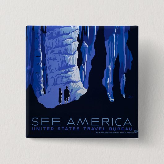 キャビングトラベルカバーンヴィンテージ旅行ポスター 缶バッジ (正面)