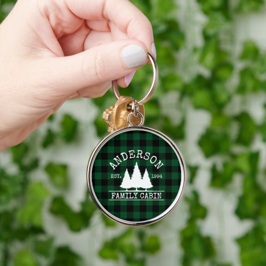 キャビングリーンバッファロープレイドファミリー名 キーホルダー (手)