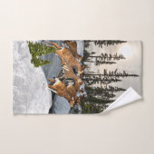 キャビンスタイル冬木雪とランニング鹿 ハンドタオル (ハンドタオル)