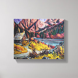 キャビンバイザレイク絵を描ファインアートの10x8 キャンバスプリント