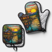 キャビンバケーションホームレイクハウス 鍋つかみ&鍋敷きセット (正面/裏面)