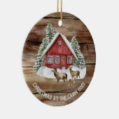 キャビンパーソナライズされたウッズ水の色クリスマス セラミックオーナメント (右)