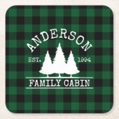 キャビンファミリーネームグリーンバッファロープレイド スクエアペーパーコースター (正面)