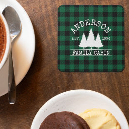 キャビンファミリーネームグリーンバッファロープレイド スクエアペーパーコースター