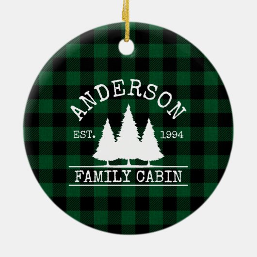 キャビンファミリーネームグリーンバッファロープレイド セラミックオーナメント (裏面)