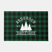 キャビンファミリーネームグリーンバッファロープレイド ドアマット (正面)