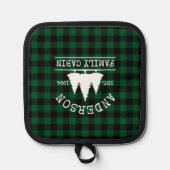 キャビンファミリーネームグリーンプレイド 鍋敷き (正面)