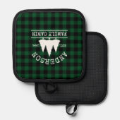 キャビンファミリーネームグリーンプレイド 鍋敷き (正面/裏面)