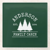 キャビンファミリーネームフォレストグリーン ガラスコースター (正面)