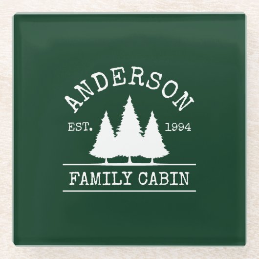 キャビンファミリーネームフォレストグリーン ガラスコースター (正面)