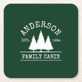 キャビンファミリーネームフォレストグリーン スクエアペーパーコースター (正面)