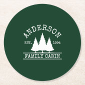 キャビンファミリーネームフォレストグリーン ラウンドペーパーコースター (正面)