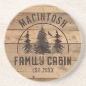 キャビンファミリーネーム素朴ウッドパーソナライズされた コースター (正面)