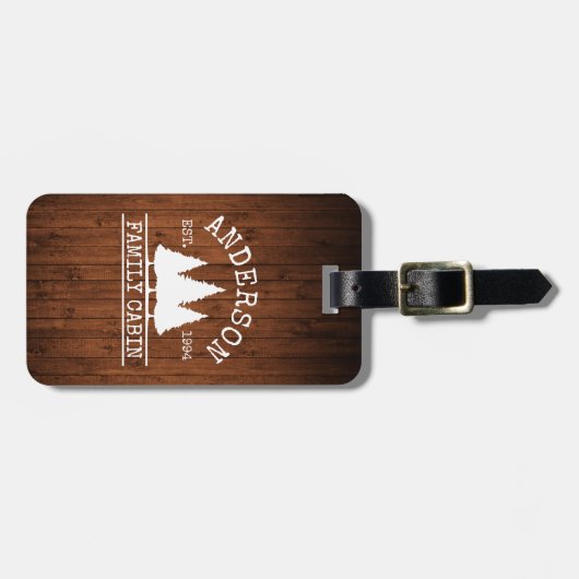 キャビンファミリーネーム素朴ウッドプリントパーソナライズされた ラゲッジタグ (正面横)