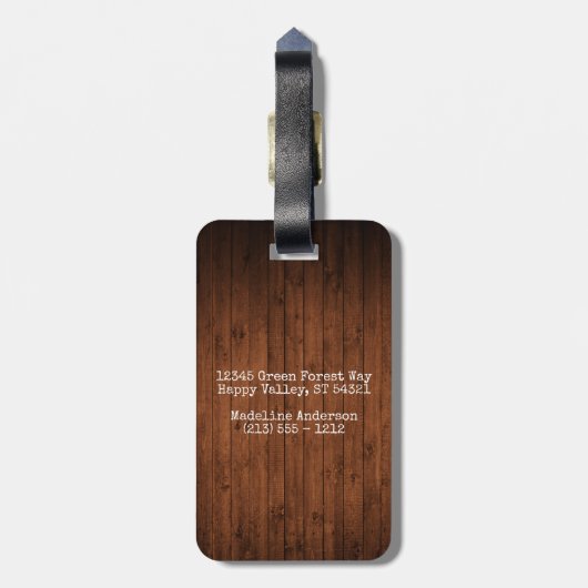 キャビンファミリーネーム素朴ウッドプリントパーソナライズされた ラゲッジタグ (裏面縦)
