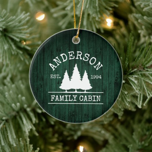 キャビンファミリーネーム素朴グリーンウッドフォレスト セラミックオーナメント (ツリー)