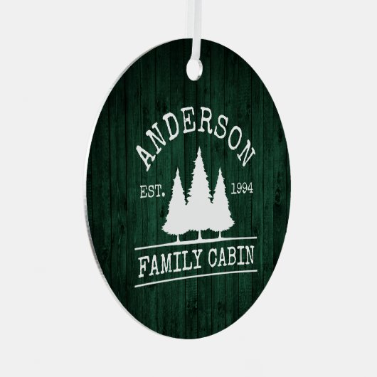 キャビンファミリーネーム素朴グリーンウッドフォレスト メタルオーナメント (正面右)