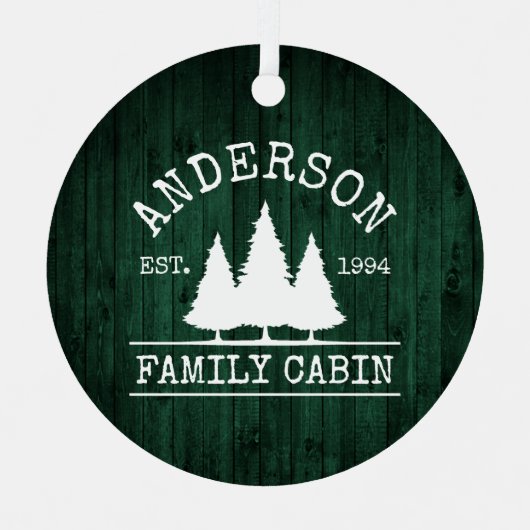 キャビンファミリーネーム素朴グリーンウッドフォレスト メタルオーナメント (正面)