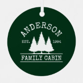 キャビンファミリーネーム素朴フォレストグリーン メタルオーナメント (正面)