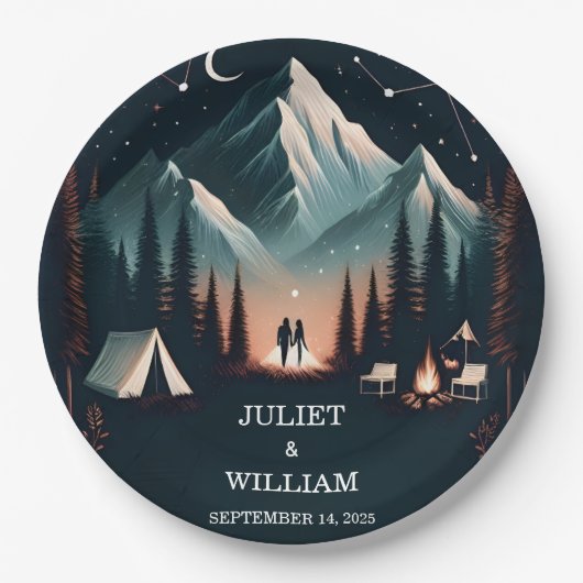 キャビンフォレストウッドスカイツリーファイアーキャンピング結婚ズ ペーパープレート (正面)