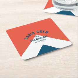 キャビン乗務員のperonalized宛先レトロレッドネイビー スクエアペーパーコースター