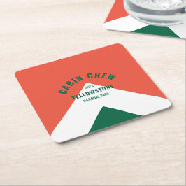 キャビン乗務員順化目的地レトロレッドグリーン スクエアペーパーコースター