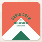 キャビン乗務員順化目的地レトロレッドグリーン スクエアペーパーコースター (正面)