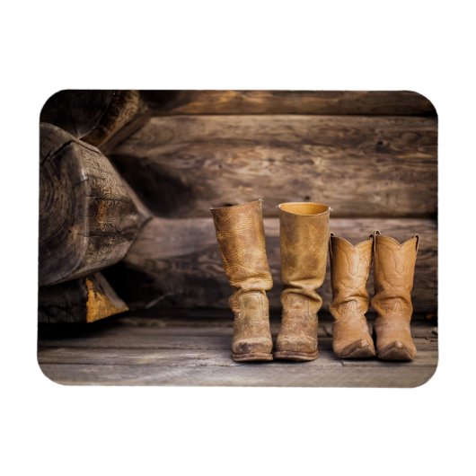 キャビン擦り切れたで2足のカウボーブーツ マグネット (横)