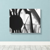 キャビン窓11x14の白黒の木製チェア キャンバスプリント (インサイチュ (ウッドフロア))