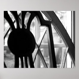 キャビン窓16x20の白黒の木製チェア ポスター